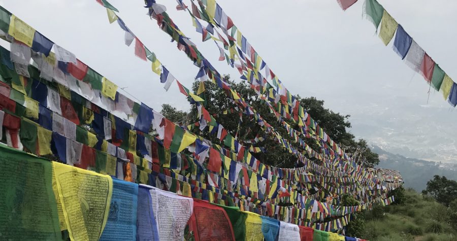 Praying flags with Kathmandu Valley
