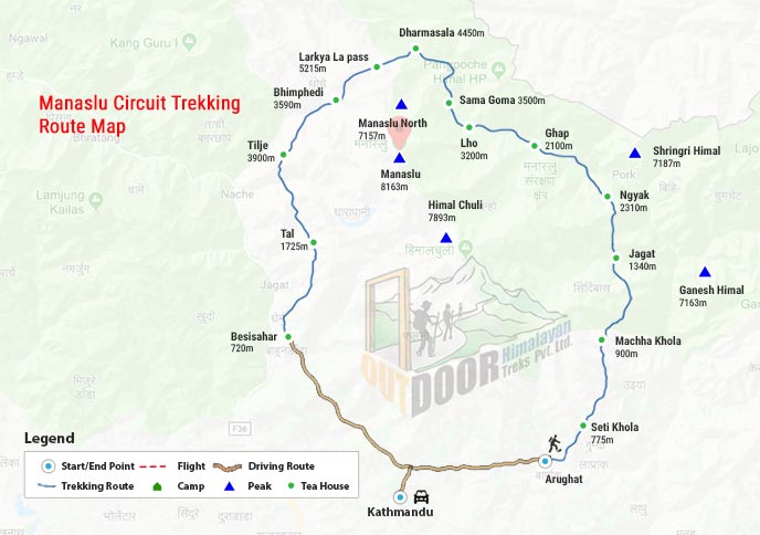 Manaslu Circuit Trek Map