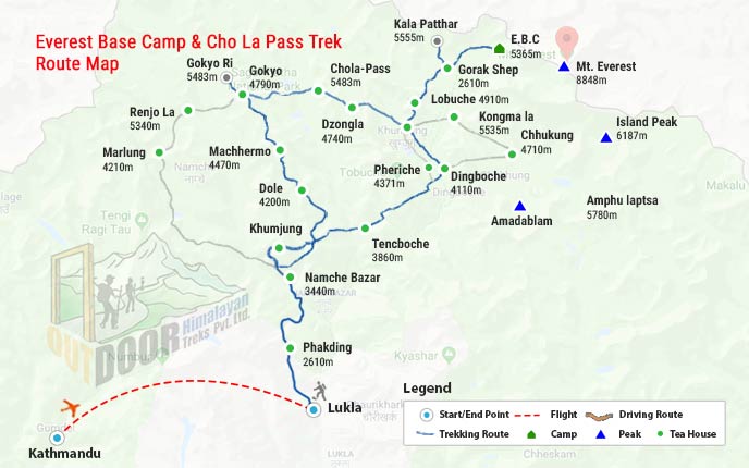 Everest Base camp and Chola Pass Trek Route Map